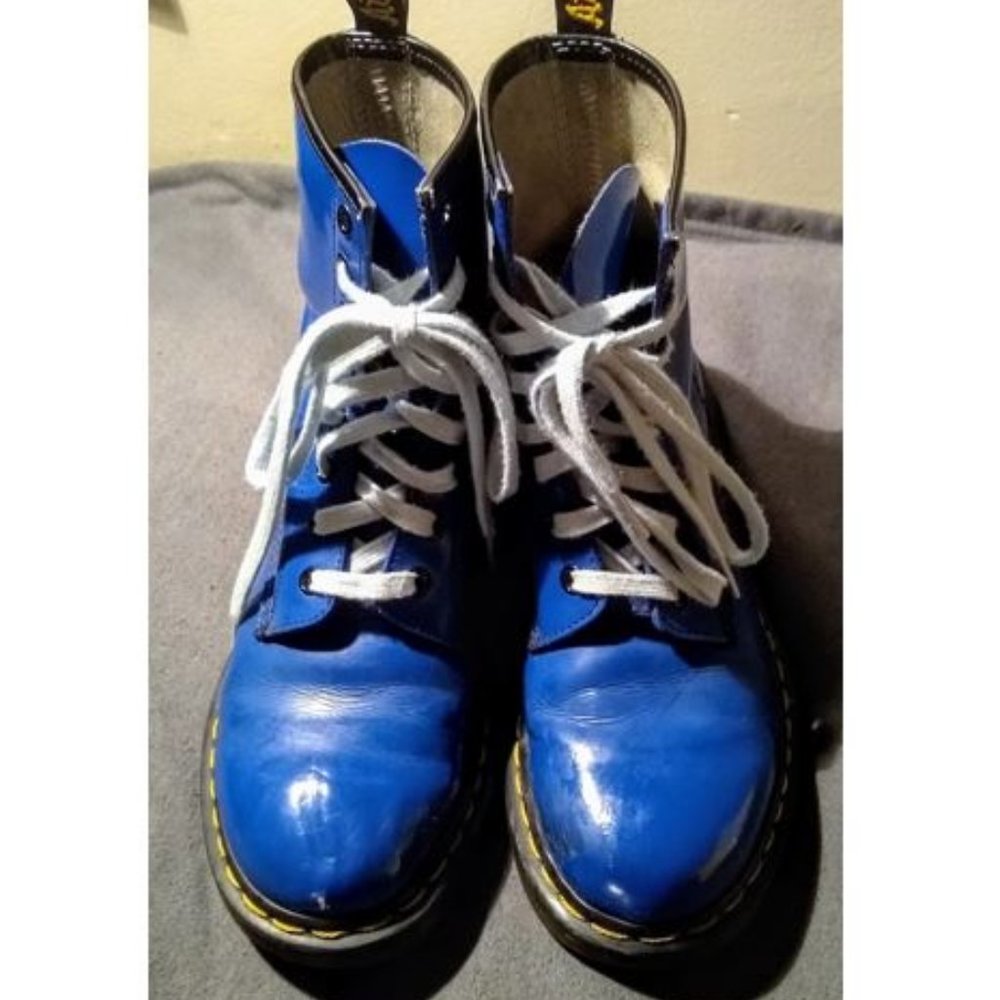 Blue patent leather Doc Martin boots